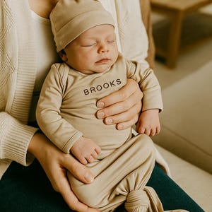 Personalized Bamboo Newborn Baby Boy Gown – Coming Home Outfit – Soft Knotted Baby Sleeper