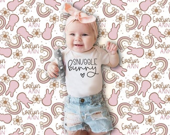 Baby Girl Personalized Easter Bunny Baby Blanket, Easter Swaddle Name Blanket