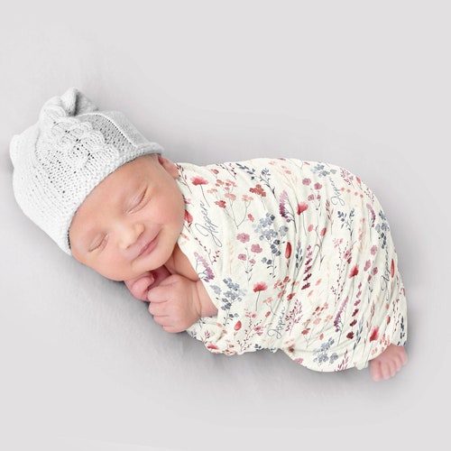 Wildflower Personalized Swaddle Blanket Baby Girl Boho Nursery Etsy
