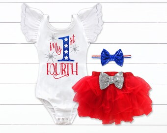 1st 4th of July Outfit July 4th Baby Girl Outfit My 1st 4th Baby Girl July 4th Outfit Patriotic Outfit Includes: Top, Skirt, Headband