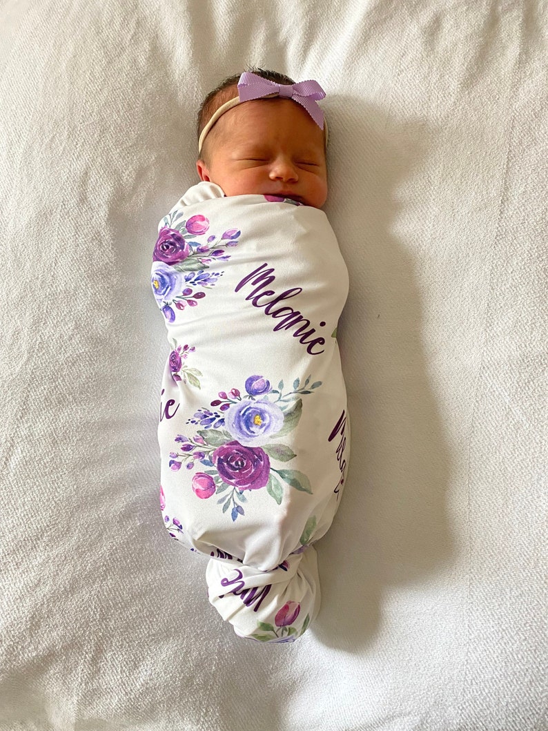 Purple Baby Girl Blanket Personalize Baby Swaddle Baby Shower Gift Monogram Baby Blanket Name Blanket Receiving Blanket or Plush Blanket image 5