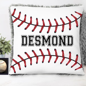 Personalized Baseball Pillow Boys Baseball Pillow Case Christmas Gift for Him Plush Gray Pillow Cover 16x16 With Pillow Form FREE SHIPPING