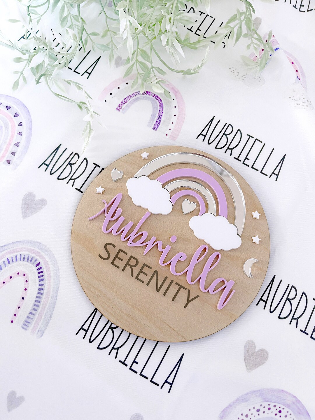 Purple Rainbow Baby Girl Name Sign Wood Sign 3D Name Etsy