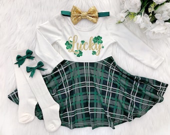 St. Patricks Day Dress Tartan Green Plaid Twirl Dress St. Patricks Day Outfit Toddler Dress Girls Dress Infant Dress Sizes Newborn-10