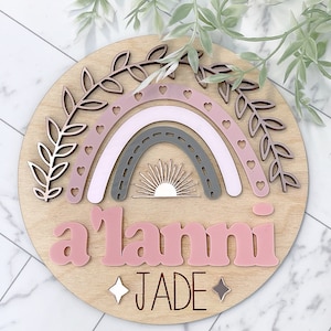 Rainbow Baby Girl Name Sign Wood Name Sign 3D Name Announcement Sign Rainbow Nursery Newborn Photo Prop Hospital Plaque Sizes: 5.5 & 11.5