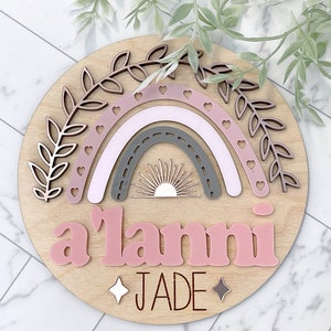 Rainbow Baby Girl Name Sign Wood Name Sign 3D Name Announcement Sign Rainbow Nursery Newborn Photo Prop Hospital Plaque Sizes: 5.5 & 11.5