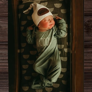 Personalized Bamboo Newborn Baby Boy Knotted Gown Coming Home Outfit