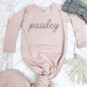 Blush Pink Baby Girl Personalized Knotted Gown Newborn Outfit Monogramed