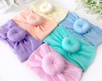 Spring Turban Donut Knot Headband Pink Lavender Mint Nylon Headwrap Round Knot Headband Bun Headband Wide Headband One Size Fits All