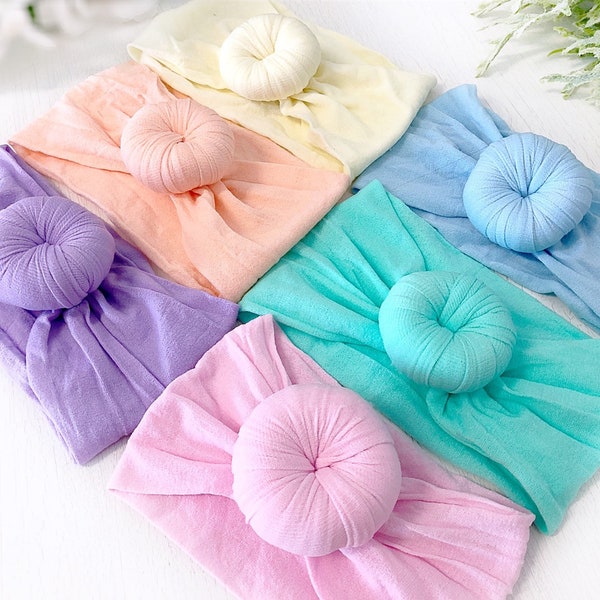 Spring Turban Donut Knot Headband Pink Lavender Mint Nylon Headwrap Round Knot Headband Bun Headband Wide Headband One Size Fits All