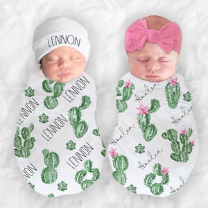 Cactus Baby Nursery Succulent Personalize Baby Blanket Cacti Baby Girl Blanket Baby Boy Blanket Twins Swaddle Baby Shower Gift Name Blanket