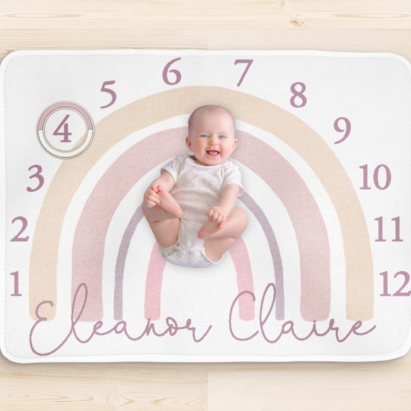 Baby Girl Rainbow Monthly Milestone Blanket Personalized Month Blanket with Ring Photo Blanket Baby Blanket with Name Baby Photo Prop