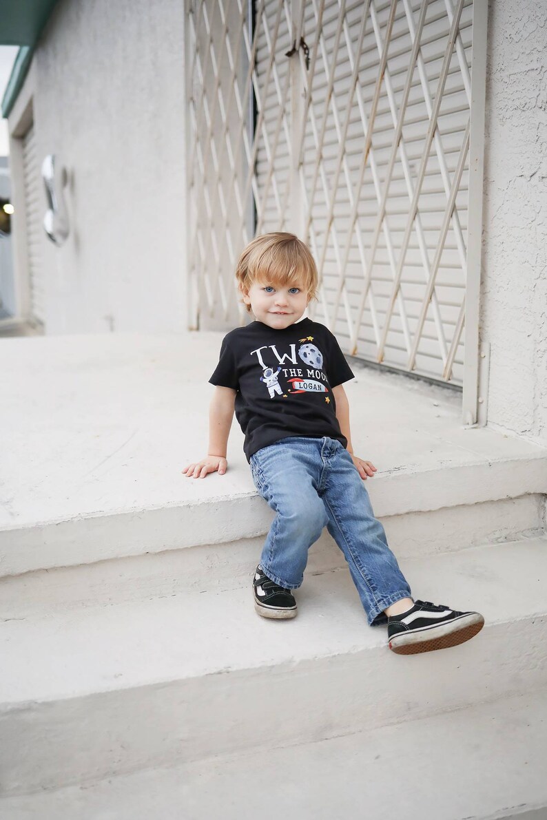 Two the Moon Birthday Shirt Boys 2nd Birthday Outer Space Birthday Party Personalized Shirt image 3