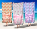 Girls Personalized Bow Floral Beach Towel, Preppy Girls Pool Towel with Name