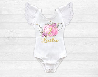 Tea Party Birthday Shirt Tea for Two Girls 2nd Birthday Outfit Second Birthday ANY AGE 1st Birthday Leotard First Birthday Shirt