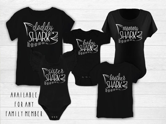 NEW!Daddy Mama Baby SHARK Sister Bother Family Matching Black T-shirt Newborn-5X 