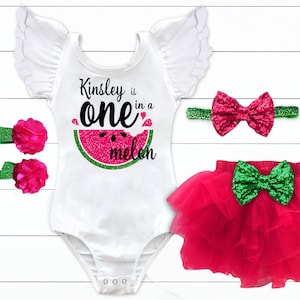 Watermelon Birthday Outfit, Personalized Birthday Outfit, Watermelon 1st Birthday, One in a Melon, Melon Hot Pink and Green Birthday