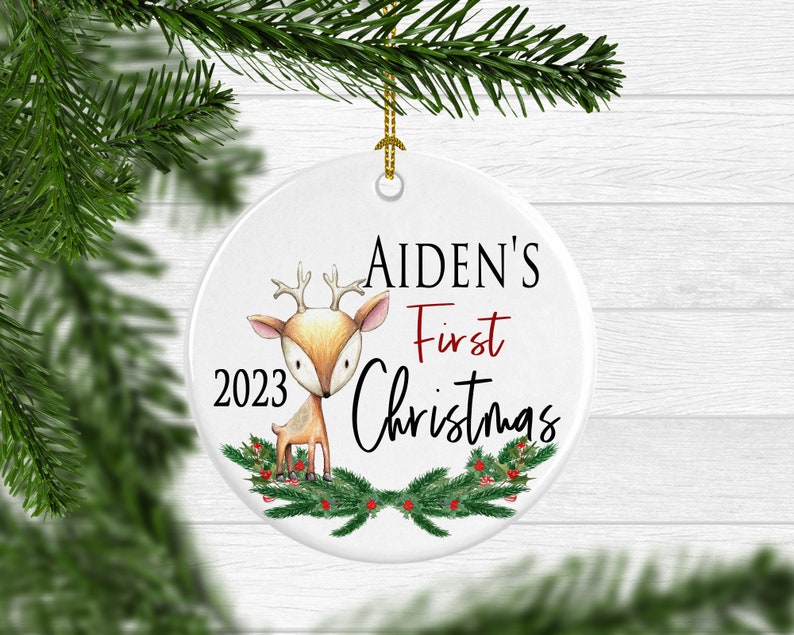 Baby Boys 1st Christmas Ornament Boy Personalized First Christmas Gift New Baby Gift Reindeer Christmas Ornament with Name Free Shipping image 1