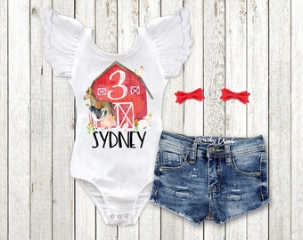 Roupa de aniversário de animais de fazenda, camisa de aniversário de fazenda para meninas, roupa de primeiro aniversário personalizada, roupa de aniversário de fazenda, festa de aniversário
