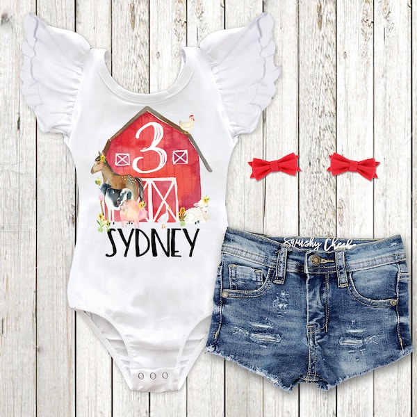 Farm Animal Birthday Outfit Girls Farm Birthday Shirt Baby Girl 1st Birthday Outfit Personalized Farm Birthday Outfit Farm Birthday Party