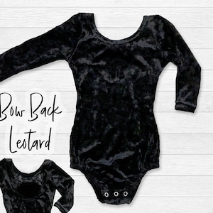 Black Velvet Bow Back Long Sleeve Leotard Baby Leotards Girls Halloween Leotard with Snaps Infant Toddler Leotard Sizes Newborn-Girls 8