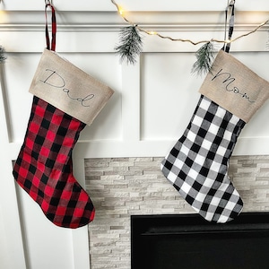 Personalized Christmas Stockings Custom Monogrammed Buffalo Plaid Buffalo Check Stockings Canvas Red Black White image 3