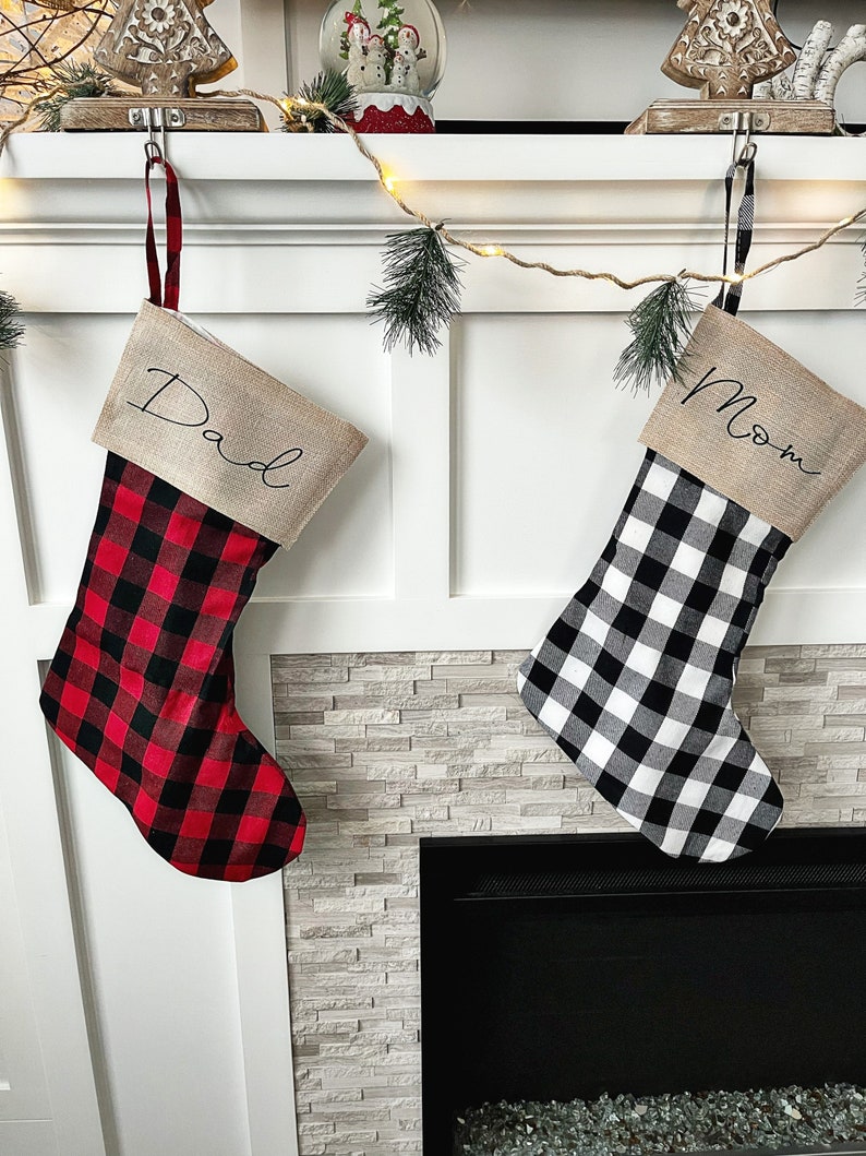 Personalized Christmas Stockings Custom Monogrammed Buffalo Plaid Buffalo Check Stockings Canvas Red Black White image 3