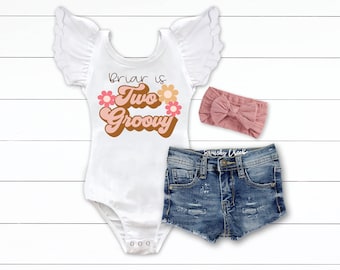 Two Groovy Birthday Shirt Personalized Boho Hippie Daisy Leotard 2nd Birthday Girl Second Birthday Shirt Rainbow Birthday Outfit