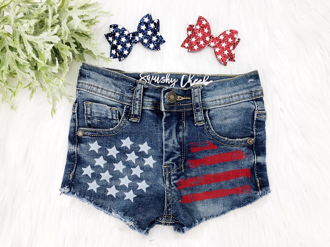 Patriotic Girls Distressed Denim Shorts 4th of July Baby Girl Shorts Stars  and Stripes Shorts Red White Blue Toddler Girl Shorts Size NB-5T