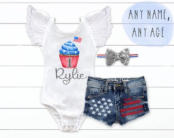 4. Juli Geburtstag Outfit Patriotisch 1 Geburtstag Outfit Rot Weiß Blau Baby Mädchen 4. Juli Outfit Denim Denim