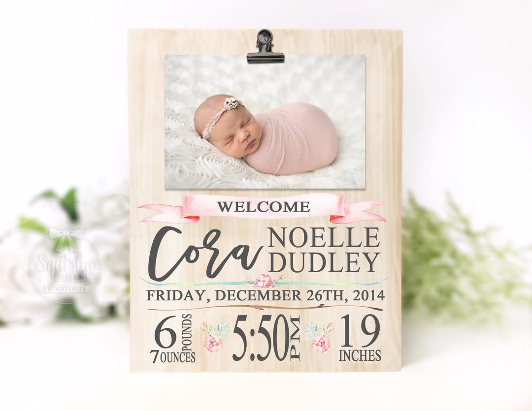 Newborn Baby Girl Stats Birth Announcement Wall Art Photo Art ...