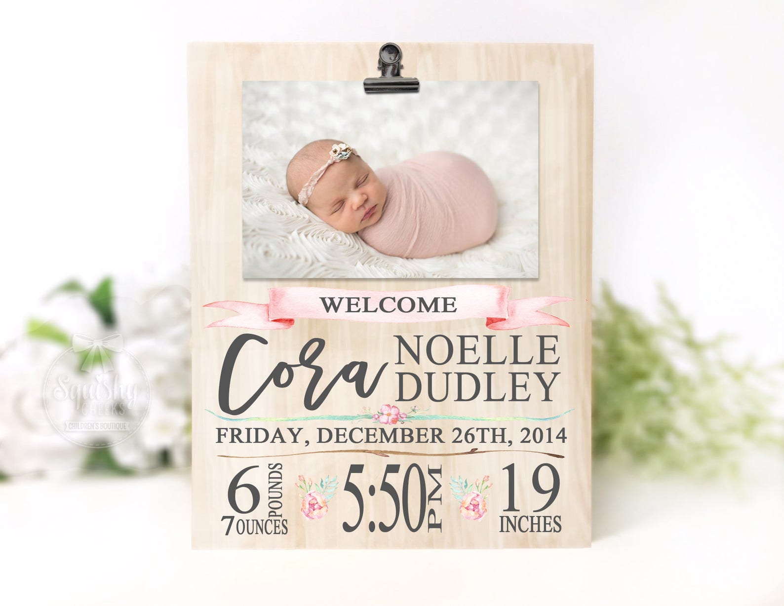 Newborn Baby Girl Stats Birth Announcement Wall Art Photo Art ...