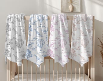 Vintage Safari Personalisierte Baby Decke, Unisex Kinderzimmer Swaddle, Chinoiserie Toile