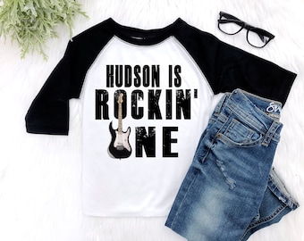 Rockin One First Birthday Personalized 1st Birthday Outfit Boy Guitar Birthday Rock n Roll Birthday Raglan Shirt Rockstar First Birthday