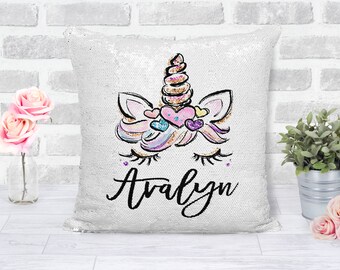 Personalized Unicorn Pillow Rose Gold Mermaid Sequin Pillow Case Gift for Her Etsy