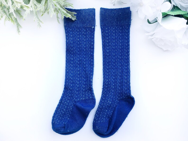 Royal Blue Kids Knee High Socks Cable Knit Hand Dyed Socks Etsy