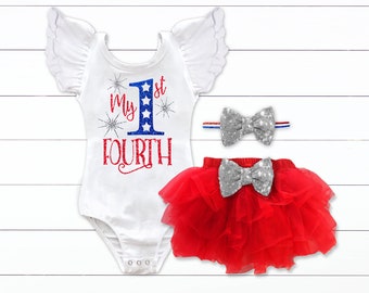 1st 4th of July Outfit July 4th Baby Girl Outfit My 1st 4th Baby Girl July 4th Outfit Patriotic Outfit Includes: Top, Skirt, Headband