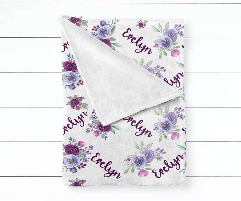 Purple Baby Girl Blanket Personalize Baby Swaddle Baby Shower Gift Monogram Baby Blanket Name Blanket Receiving Blanket or Plush Blanket image 6