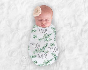 Eucalyptus Baby Swaddle Personalized Unisex Baby Blanket Gender Neutral Baby Blanket Boho Nursery Baby Shower Gift Blanket and Pillow Set