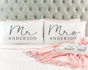 Wedding Gift Mr and Mrs Pillows Personalized Bedroom Decor Bridal Shower Gift Personalized Pillow Monogram Pillowcase Family Name