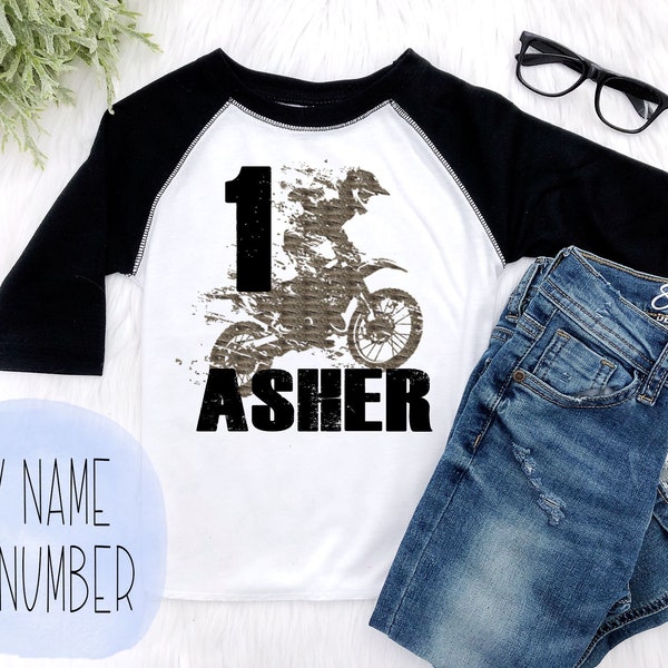 Dirt Bike Birthday Shirt Boys 1st Birthday Outfit Personalized Motor Cross Shirt Available in any age, with any name