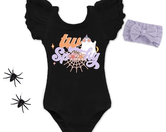 Zwei gruselige Mädchen Halloween 2.Geburtstag Outfit Personalisierter Zweiter Geburtstag Shirt