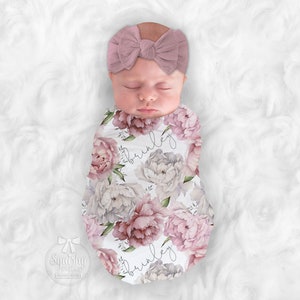 Baby Peony Blanket Pink Floral Rose Baby Girl Swaddle Personalize Baby Blanket Baby Shower Gift Monogram Blanket Name Blanket Receiving