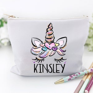 Fille Stocking Stuffer Fournitures Scolaires Sac Filles Personnalisé Licorne Crayon Sac Retour à L'école Cadeau Maquillage Sac Or Licorne Fournitures Scolaires