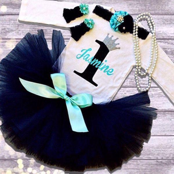 Breakfast at Tiffany's Birthday Outfit, Audrey Hepburn Birthday, Any Birthday Age Available 1st-6th, Tutu Birthday Outfit, Short or Long Slv