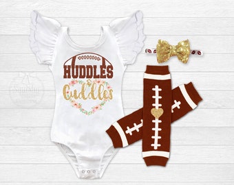 Baby Girl Football Outfit Girl Football Bodysuit, Huddles and Cuddles Baby Football Outfit Football Bodysuit Baby Football Fan ANY SIZE