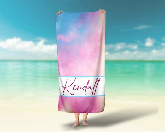 Pink and Blue Lover Tie Dye Personalized Beach Towel Custom Pool Towel with Name