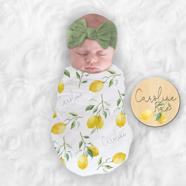 Lemon Custom Name Blanket Lemon Baby Swaddle Personalized Boho Nursery Baby Blanket