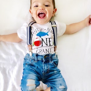Fish Birthday Outfit Boys Fish Birthday Shirt Baby Boys 1st Birthday Outfit O-Fish-Ally One Personalized Smash Cake Outfit ANY AGE