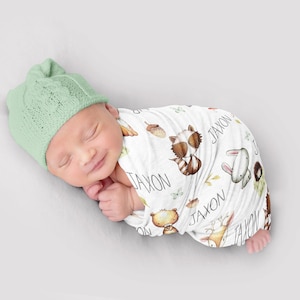 Woodland Animal Baby Nursery Forest Personalize Baby Blanket Baby Girl Blanket Baby Boy Blanket Swaddle Baby Shower Gift Name Blanket